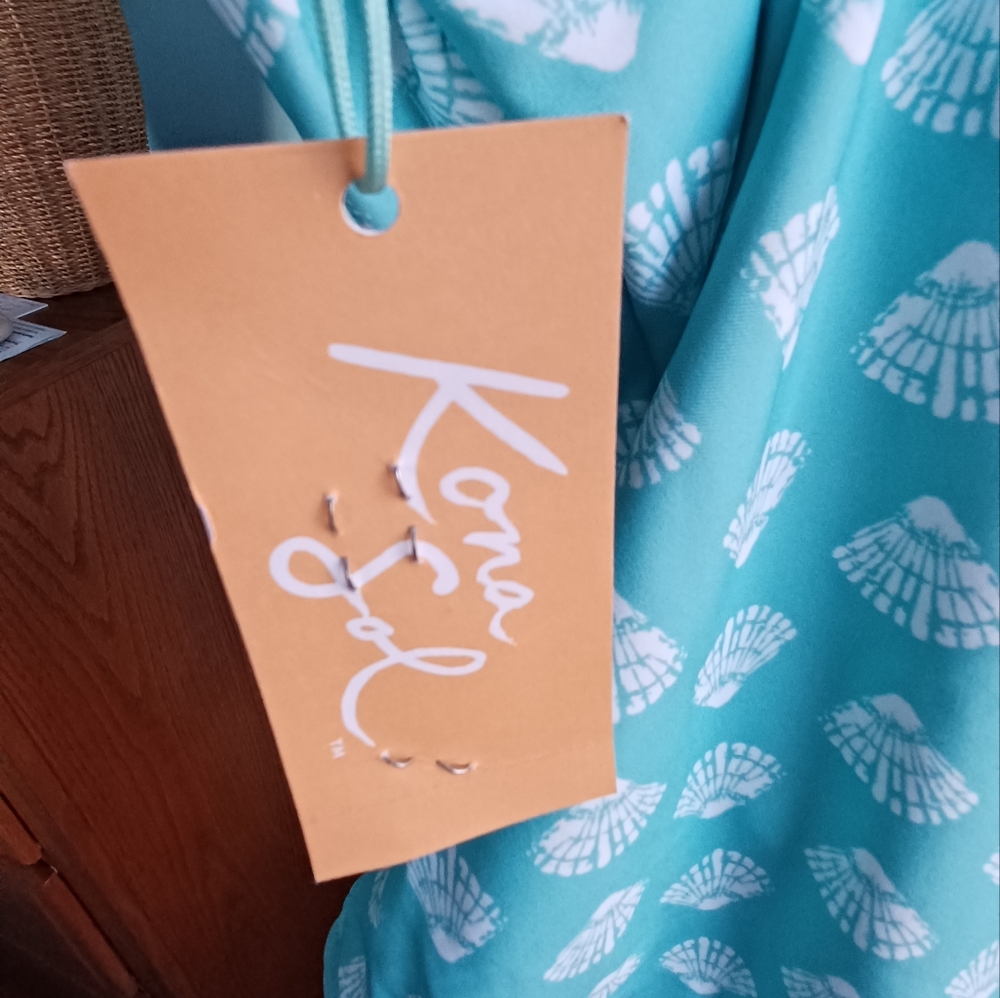 NWT Kona Sol by Target Aqua & White Shell Print 1 Piece Swimsuit - Women's Sz M - Picture 2 of 8